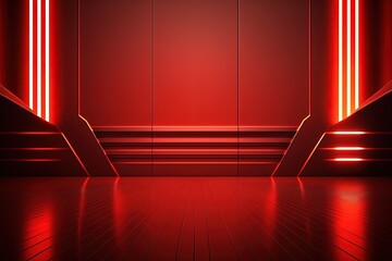 a red room with some stairs and a red wall, generative AI