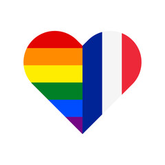 unity concept. heart shape icon of rainbow and france flags. vector illustration isolated on white background