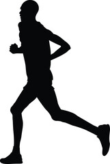 black silhouette kenyan runner man running marathon on white background, vector illustration, summer olympic games