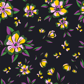 Seamless pattern colored flowers. Vector illustration