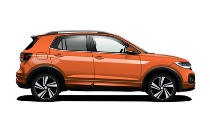 Realistic vector orange SUV car in side view 