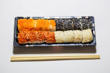shushi rolls on white background