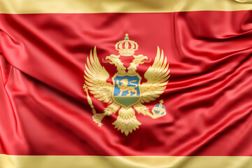 Ruffled Flag of Montenegro. 3D Rendering - obrazy, fototapety, plakaty