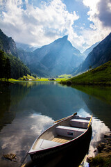 Obraz premium boat on the lake, Seealpsee, Switzerland