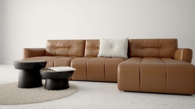  3d animation of a sofa presentation in a studio interior