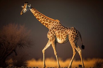giraffe in the savannah created with Generative AI technology