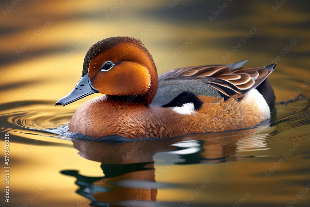 Poster image of a swimming rufous duck in closeup generative ai