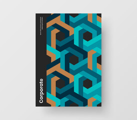 Vivid geometric tiles front page illustration. Multicolored journal cover A4 vector design template.