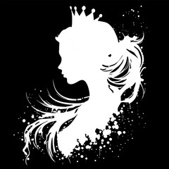 Silhouette of queen face or head side view, young woman bride or lady wear tiara or crown black vintage portrait. Elegant female character with hairdo, royal person black shadow, decal, icon, clipart