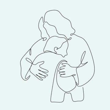 recommend clip art: Continuous line drawing of Jesus Christ , linear style and Hand drawn Bible Christian scene of son of God with people and kids. Easter illustration