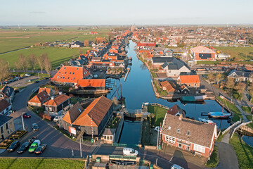 Fototapeta na wymiar Aerial from the historical town Workum in Friesland the Netherlands