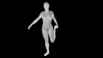 Beautiful athletic young woman posing isolated on black - 3d illustration, rendering. Front view