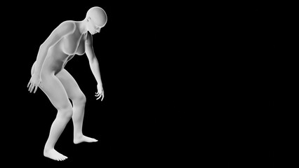 Beautiful athletic young woman posing isolated on black - 3d illustration, rendering. Side view