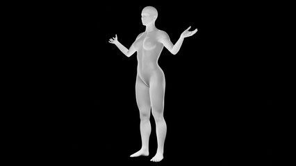 Beautiful athletic young woman posing isolated on black - 3d illustration, rendering. Side view