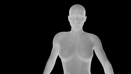 Beautiful athletic young woman posing isolated on black - 3d illustration, rendering. Front view