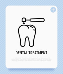 Dental treatment thin line icon. Drilling of caries for filling. Dentistry. Vector illustration.