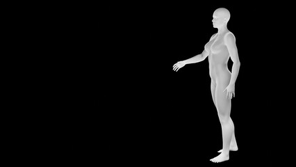 Beautiful athletic young woman posing isolated on black - 3d illustration, rendering. Side view