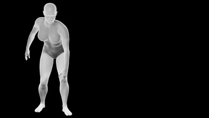 Beautiful athletic young woman posing isolated on black - 3d illustration, rendering. Front view