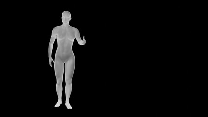 Beautiful athletic young woman posing isolated on black - 3d illustration, rendering. Front view