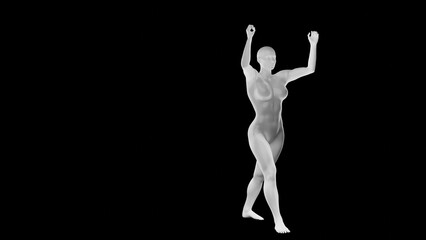 Beautiful athletic young woman posing isolated on black - 3d illustration, rendering. Front view