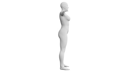 Beautiful athletic young woman posing isolated on black - 3d illustration, rendering. Side view