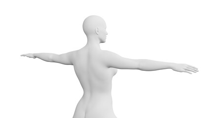 Beautiful athletic young woman posing isolated on black - 3d illustration, rendering. Viewed from back