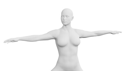 Beautiful athletic young woman posing isolated on black - 3d illustration, rendering. Front view