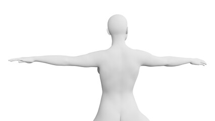 Beautiful athletic young woman posing isolated on black - 3d illustration, rendering. Viewed from back