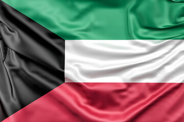 Ruffled Flag of Kuwait. 3D Rendering