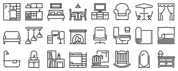 Line icons about furniture on transparent background with editable stroke. - 579681859