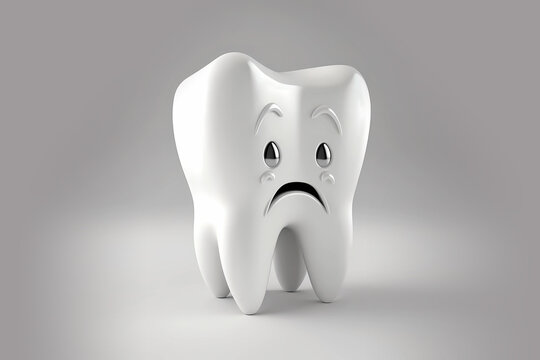 Tooth with a crying face. 3d render. Generative ai design.
