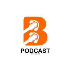 Letter b with podcast logo template illustration. suitable for podcasting, internet, brand, musical, digital, entertainment, studio etc