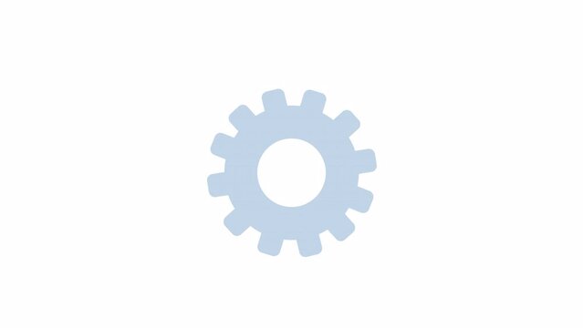 Animated mechanical gear rotation. Machine component. Toothed wheel. Flat cartoon style icon 4K video footage. Color isolated object animation on white background with alpha channel transparency