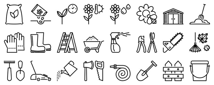 Line icons about gardening on transparent background with editable stroke.