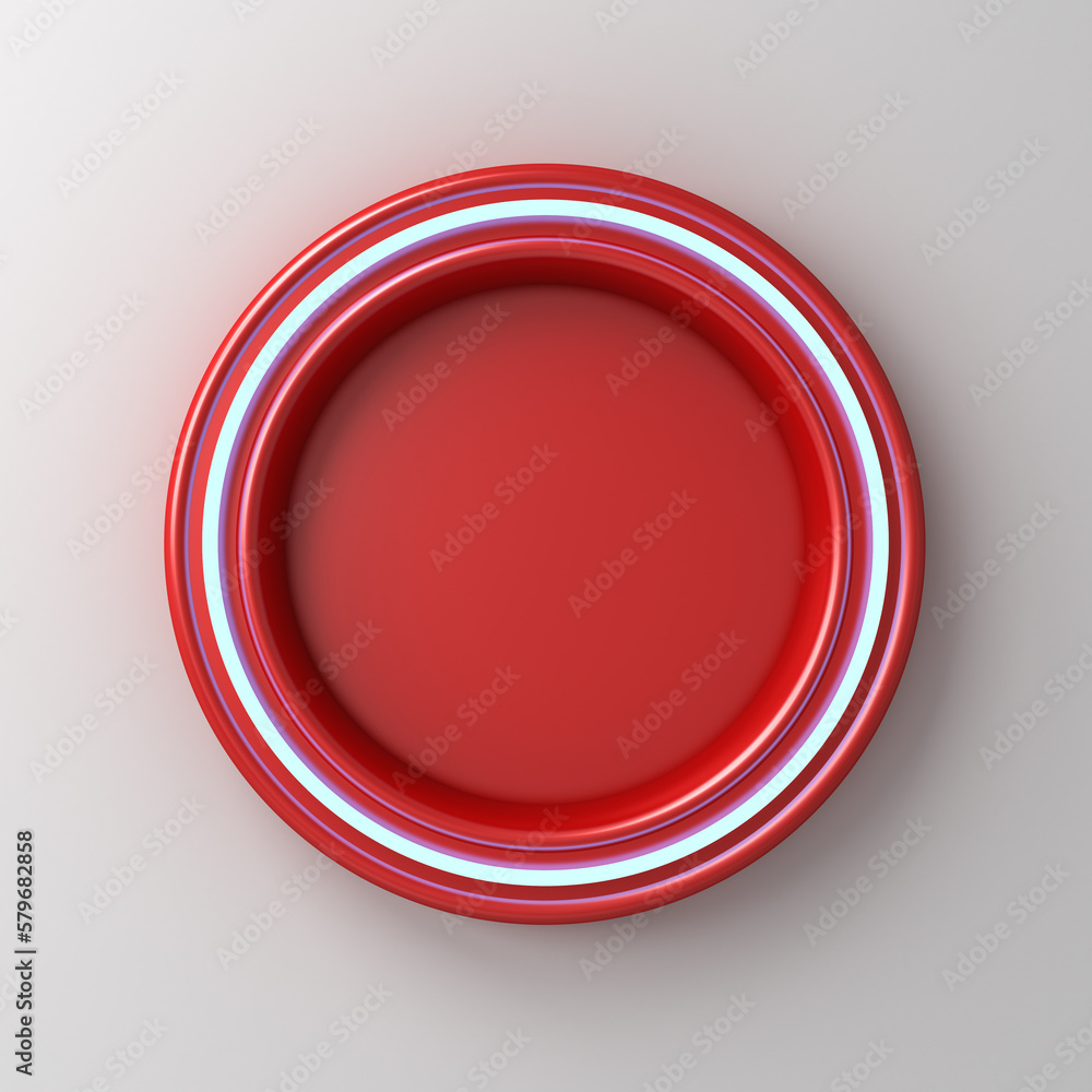 Aufkleber modern red round sign with blue neon light bulb isolated on white wall background with shadow 3d ren
