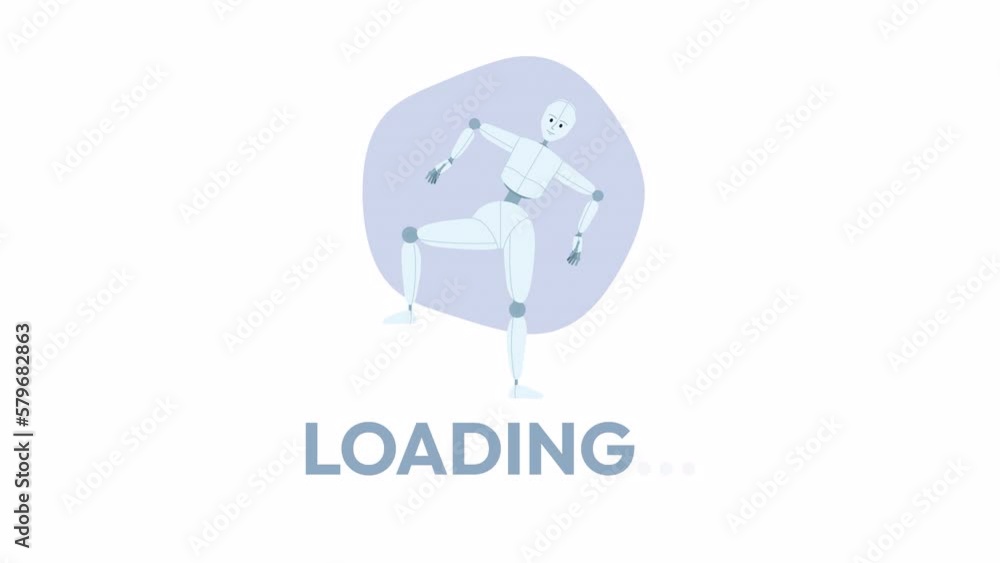 Poster animated robot dance loader. artificial system. flash message 4k video footage. color isolated loadi