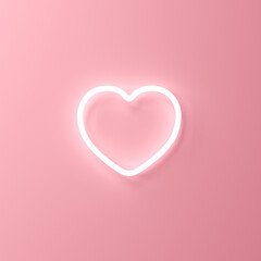 Neon love like heart icon isolated on pink pastel color wall background with shadow minimal conceptual 3D rendering
