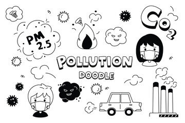 Air pollution problem in hand drawing styles. Doodle air pollution.