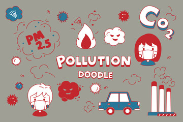 Air pollution problem in hand drawing styles. Doodle air pollution.