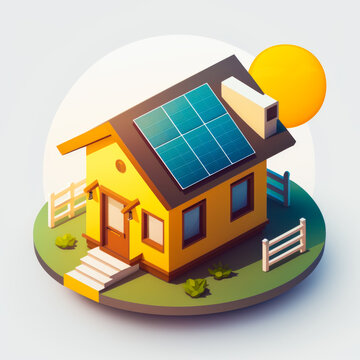 An image of house with solar panels. Generative AI.