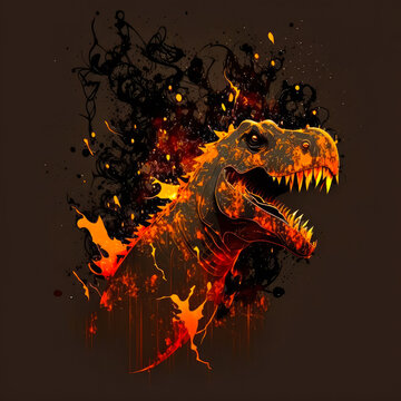 t-rex with flames coming out of its mouth. Generative AI.