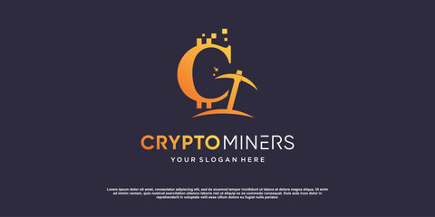 Mine logo design for crypto with modern concept idea