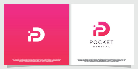 Wallet logo design with modern letter P concept idea - obrazy, fototapety, plakaty