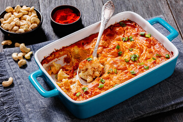 tasty Cauliflower casserole in a blue baking dish