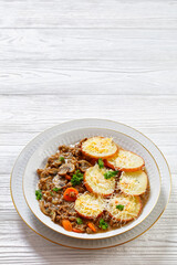 Ground Beef stew with mushrooms, carrots potatoes