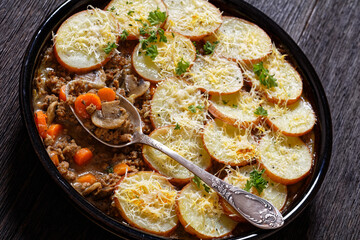 Ground Beef stew with mushrooms, carrots potatoes