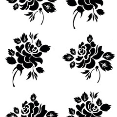 Black and white pattern, stylish floral design. Decorative seamless pattern of roses. Endless stylish texture. Template for textile design, backgrounds, wrappers, packaging