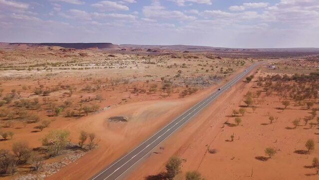 Panoramic Shot Of Stuart Highway In Wild Desert In Australia