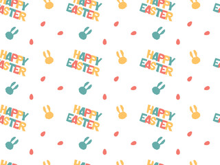 Easter seamless pattern with rabbit silhouettes print, eggs and the text Happy Easter. Festive pattern for fabric, wrapping paper, clothing. Vector illustration.
