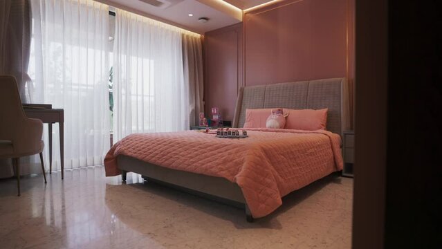 Interior Design Of Girlish Bedroom In Modern House. tilt down